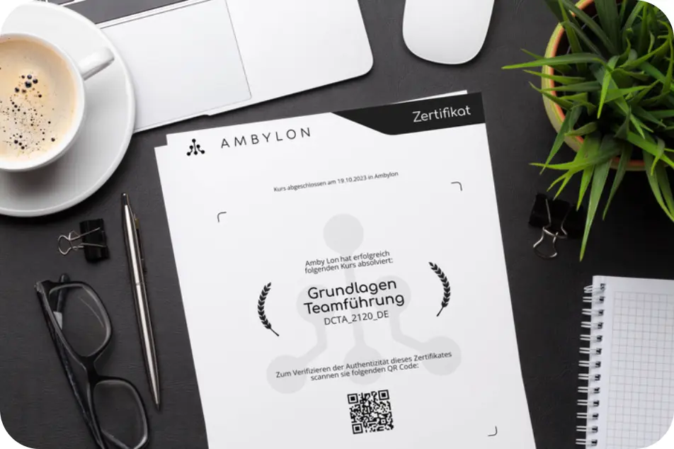 Image representing the Certificate of completion received by the user from Ambylon